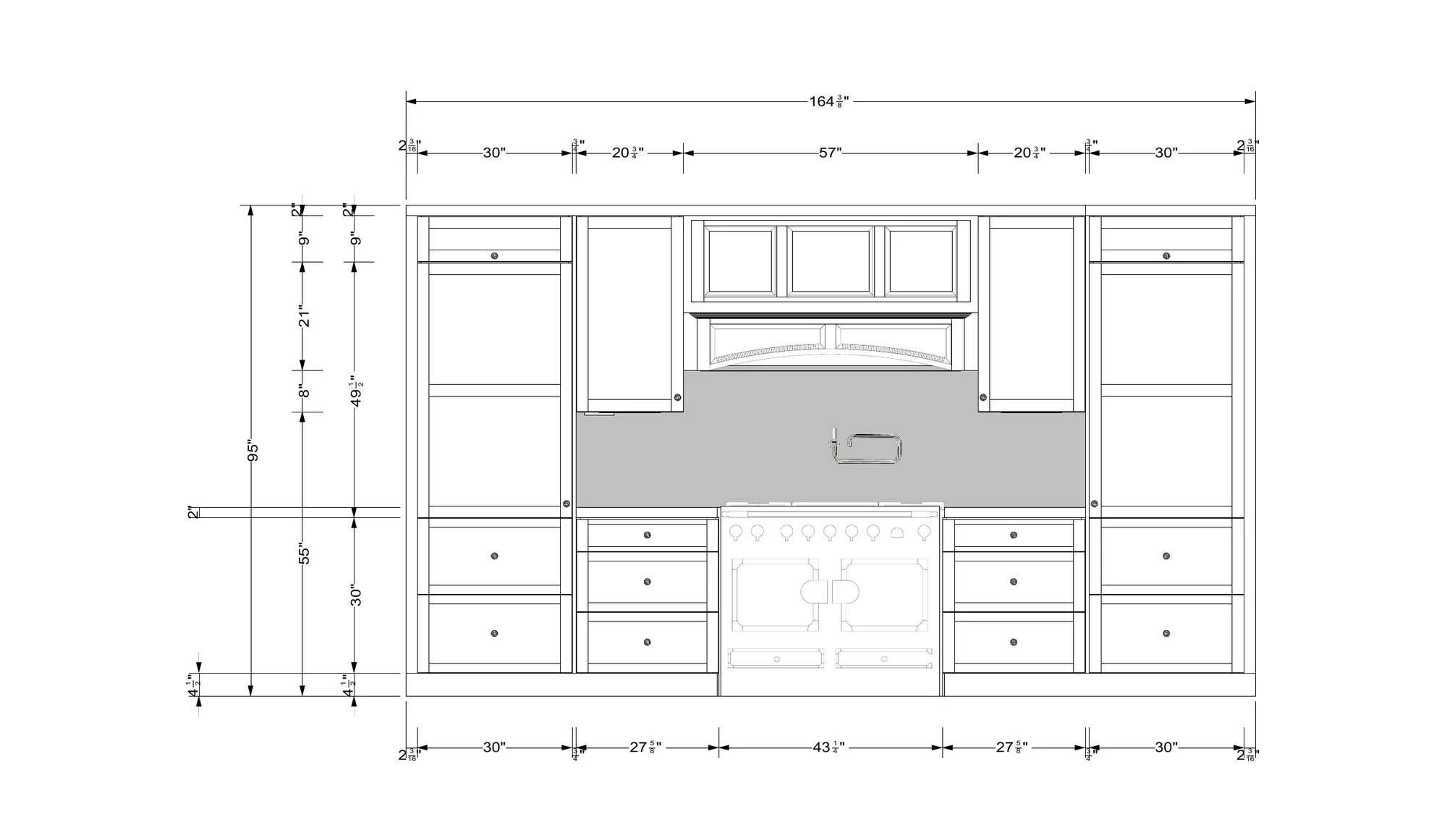 Technical elevation of the kitchen range wall